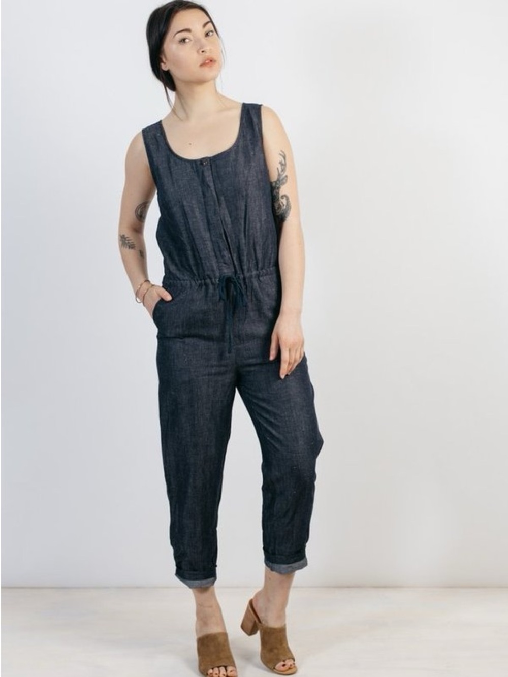 Bridge & and Burn Marta linen jumpsuit denim blue size small cottage core boho
